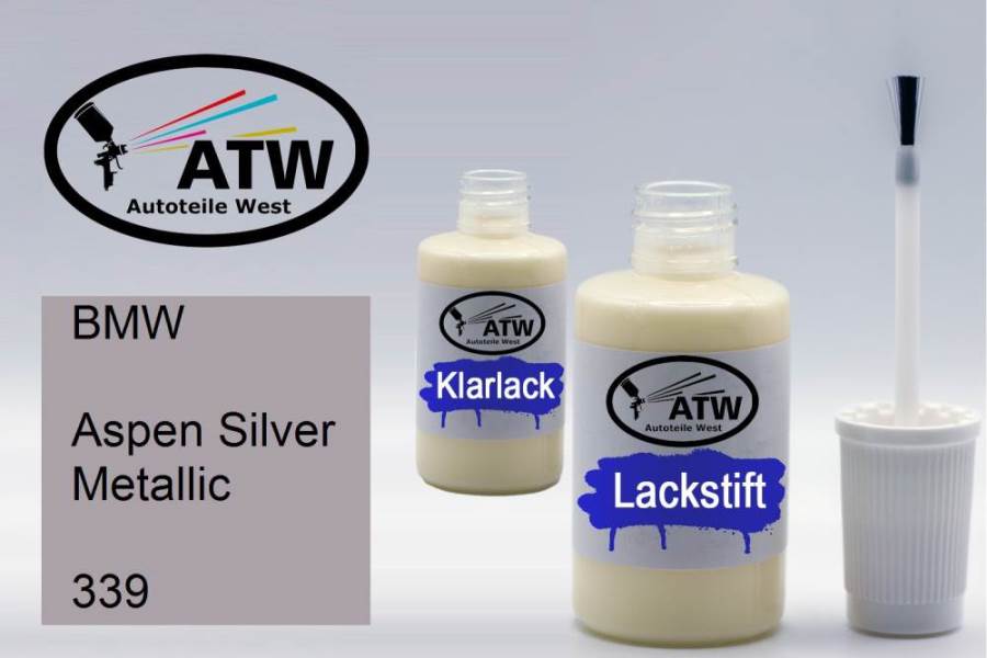 BMW, Aspen Silver Metallic, 339: 20ml Lackstift + 20ml Klarlack - Set, von ATW Autoteile West.